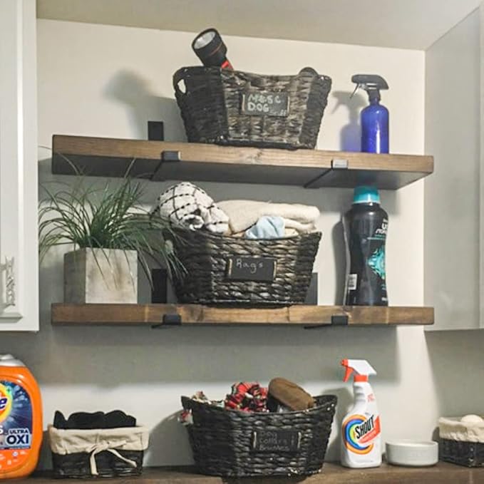 Rustic Shelves with J-Brackets Set of 2, Industrial Shelf, Kitchen Shelves, Solid Wood, Decorative Wall Storage, Heavy Duty, URBANDI (Dark Brown, 48Wx10D)