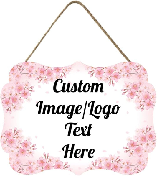 Personalized Wooden Welcome Sign Front Door Decor Home Sign Customized Image/Text Hanging Farmhouse Decorations for Home Office 11.2 * 8 Inch