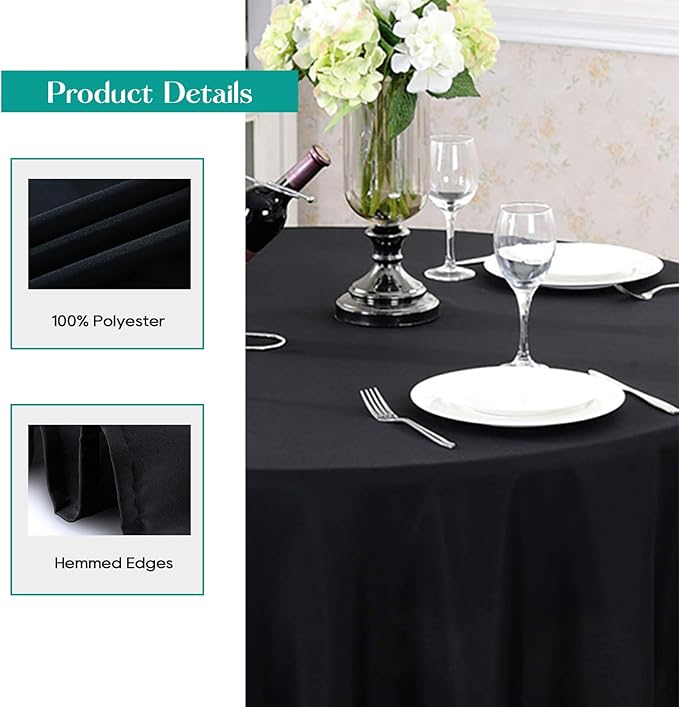 Surmente 132 inch Round Tablecloths -10 Pack Black Round Table Cloths, Polyester Fabric Table Covers for Wedding, Party, Banquet, or Restaurant