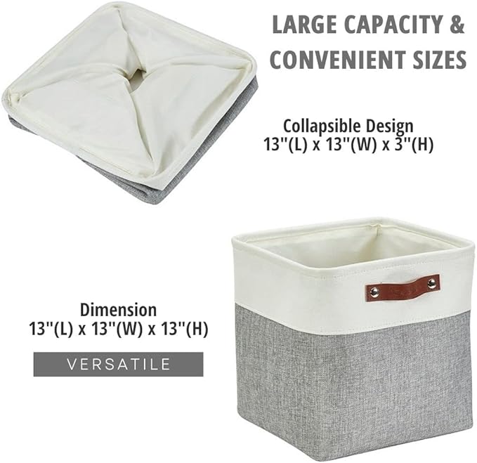 DECOMOMO 13 Inch Cube Storage Bins, Fabric Storage Cube, Basket for Kallax Shelves (Grey & White, 4 Pack)