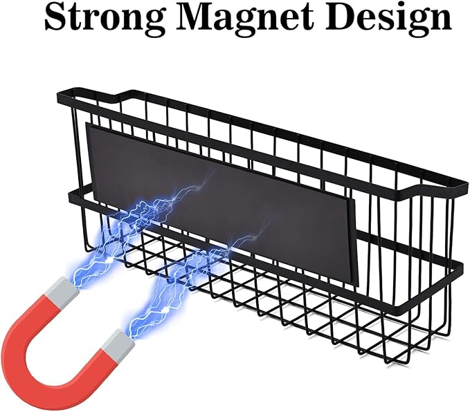 Magnetic Storage Basket, Large Magnetic Fridge Basket with Strong Magnet for Kitchen Laundry Room Office School Organization and Home Dryer Ball Storage, 14.96"x3.74"x5.91"