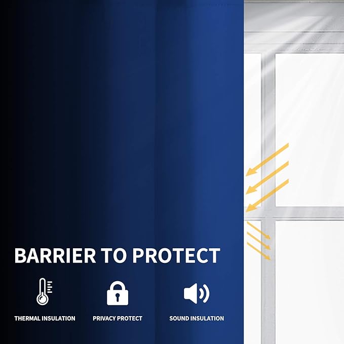 Easy-Going Blackout Curtains for Bedroom, Solid Thermal Insulated Grommet and Noise Reduction Window Drapes, Room Darkening Curtains for Living Room, 2 Panels (52x108 in,Classic Blue)