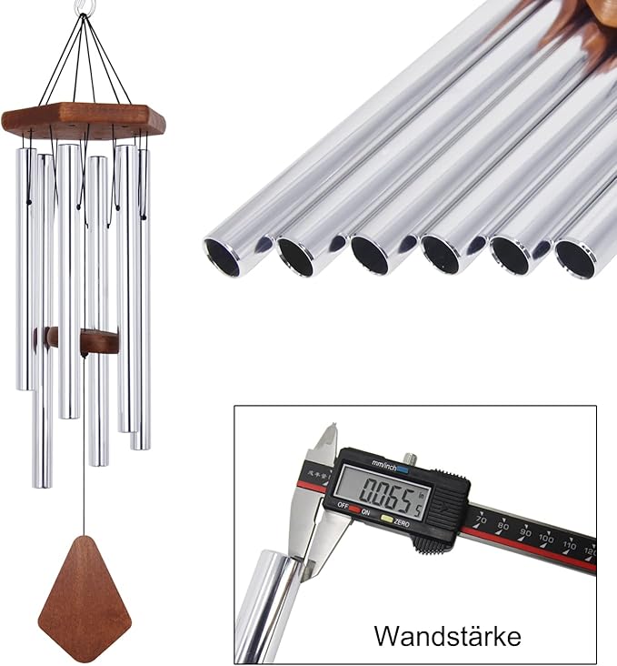 ASTARIN Memorial Wind Chimes for Outside, 30'' Deep Tone, Sympathy Wind-Chime Personalized with 6 Tuned Tubes, Elegant Chime for Garden Patio Balcony and Home Silver