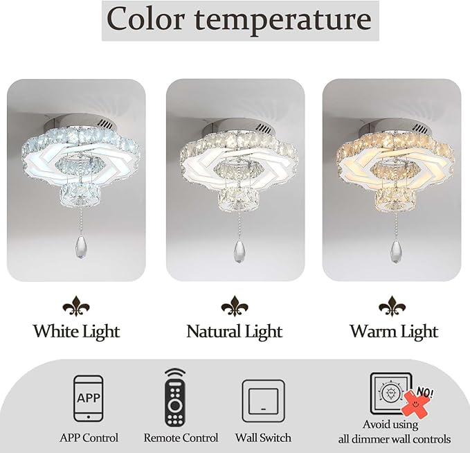 Flashing God 16 Inch Mini Chandelier Modern Crystal Chandeliers Light Semi Flush Mount Ceiling Light Fixture Small Silver Chandelier for Bedroom Hallway Kitchen Foyer