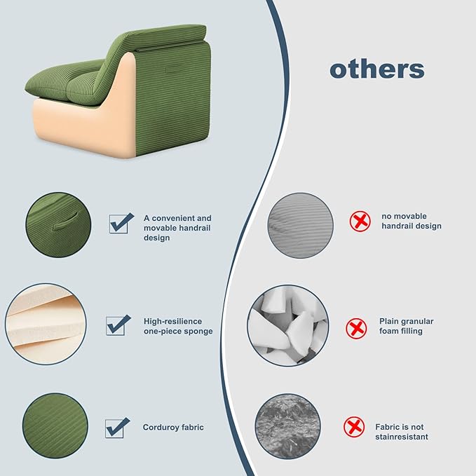 Misolant Bean Bag Chairs，Big Corduroy Fabric Sofa Bean Bag Chair for Adults and Teens with High-Resilience Sponge, Non-Slip Base Floor Lounge Sofa for Home, Living Room, Bedroom, Gaming Green