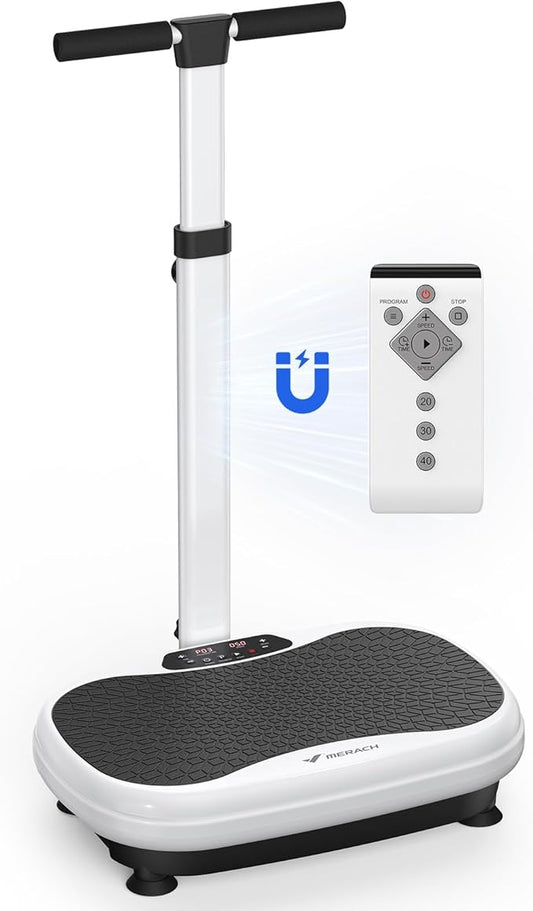 MERACH Vibration Plate Exercise Machine, Vibration Plate for Lymphatic Drainage Weight Loss, Vibrating Plate Exercise Machine with Handrails, Exercise Equipment for Women Men Home