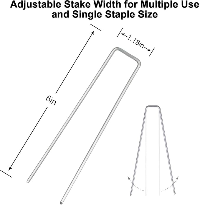 Petgrow 6 Inch Garden Stakes Galvanized Landscape Staples,U-Type Turf Staples for Artificial Grass, Rust Proof Sod Pins Stakes for Securing Fences Weed Barrier, Outdoor Wires Cords Tents Tarps