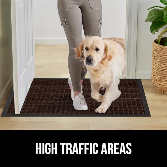 GORILLA GRIP 100% Waterproof All-Season WeatherMax Doormat, 47x35, US Designed Natural Rubber, Stain and Fade Resistant, Low Profile Indoor Outdoor Door Mats, Easy Clean Patio Mat, Coffee Squares