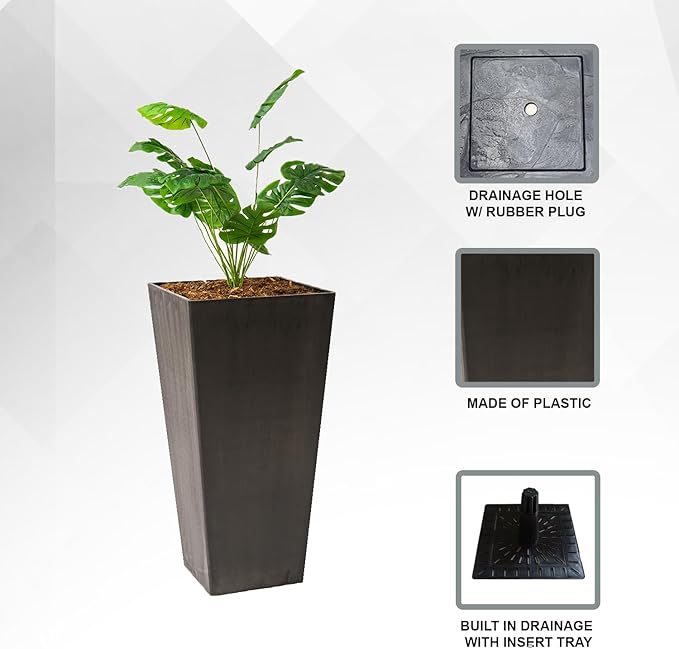 XBrand Modern 28-Inch Square Planter, Modern Tapered Planter Perfect for Indoor & Outdoor, Patio Décor, Set of 2