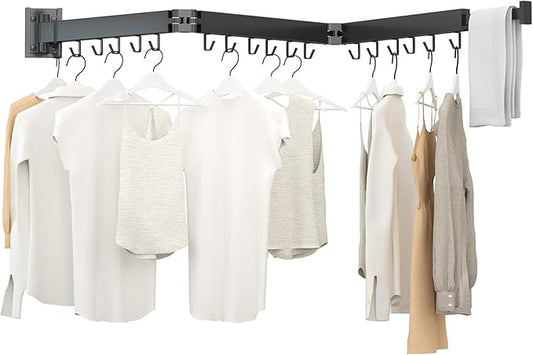 Foldable Clothes Drying Rack, 2 Fold Laundry Drying Rack Wall Mount, [No Drilling] Folding & Durable Space Saver for Laundry, Balcony, Bathroom, Patio, Dormitory, Apartment-White