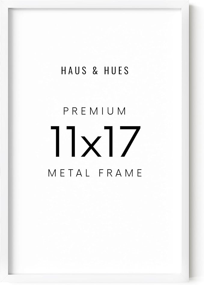 HAUS AND HUES 11x17 White Picture Frame - 11X17 Poster Frame - Aluminum, Vertical & Horizontal Hang, Shatterproof Plexiglass, Perfect for Home, Room, Office (11x17 in, White)