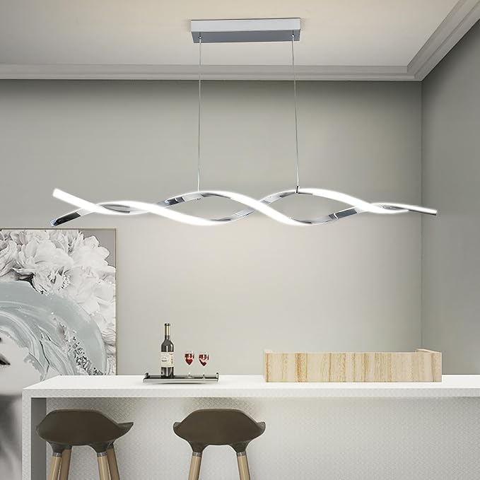 Modern Ceiling Chandelier Light, Acrylic Anti Flicker Pendant Lamp with Remote Control Dimmable 3 Color Mode & Brightness (Warm Cool Neutral Light) for Kitchen Bar