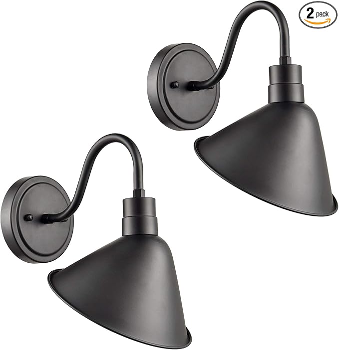 DIRYZON Industrial Gooseneck Wall Sconces Antique Black Barn Light for Kitchen Sink Patio Porch Set of 2