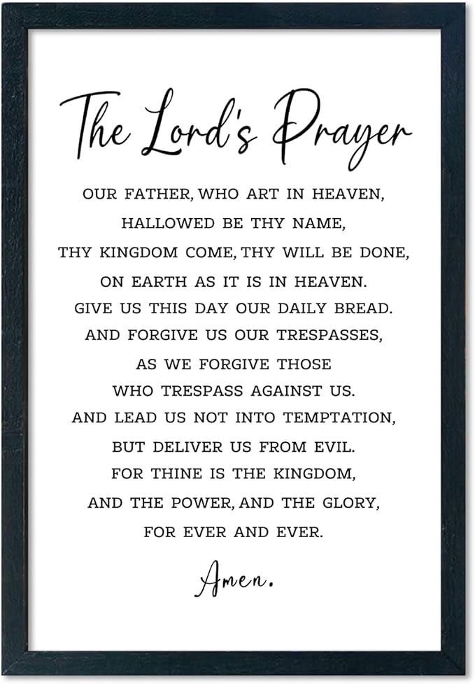 LuZhiQiang The Lords Prayer Wall Decor 16"×11" Our Father Prayer Bible Verse Sign Wood Framed Wall Hanging Art (Black)