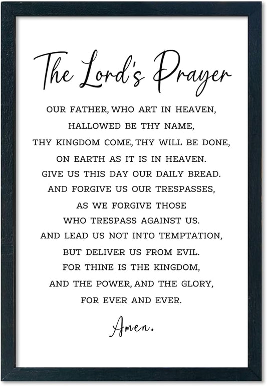 LuZhiQiang The Lords Prayer Wall Decor 16"×11" Our Father Prayer Bible Verse Sign Wood Framed Wall Hanging Art (Black)