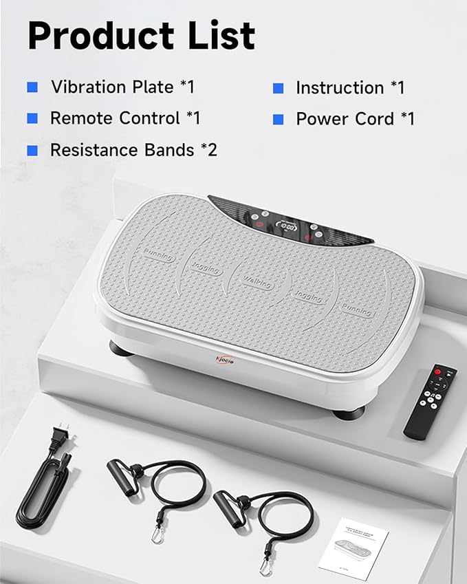 Vibration Plate Exercise Machine, Full Body Shaker Workout Vibration Plate for Lymphatic Drainage Weight Loss, Waver Vibrating Fitness Platform with Resistance Bands, Low Noise Home Fitness for Adults