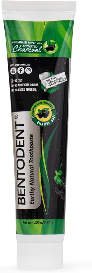 BENTODENT TOOTHPASTE Teeth Whitening Bentonite Clay & Activated Charcoal Toothpaste - Natural Teeth Whitening Toothpaste, No Fluoride & No SLS Vegan, 3.52 oz