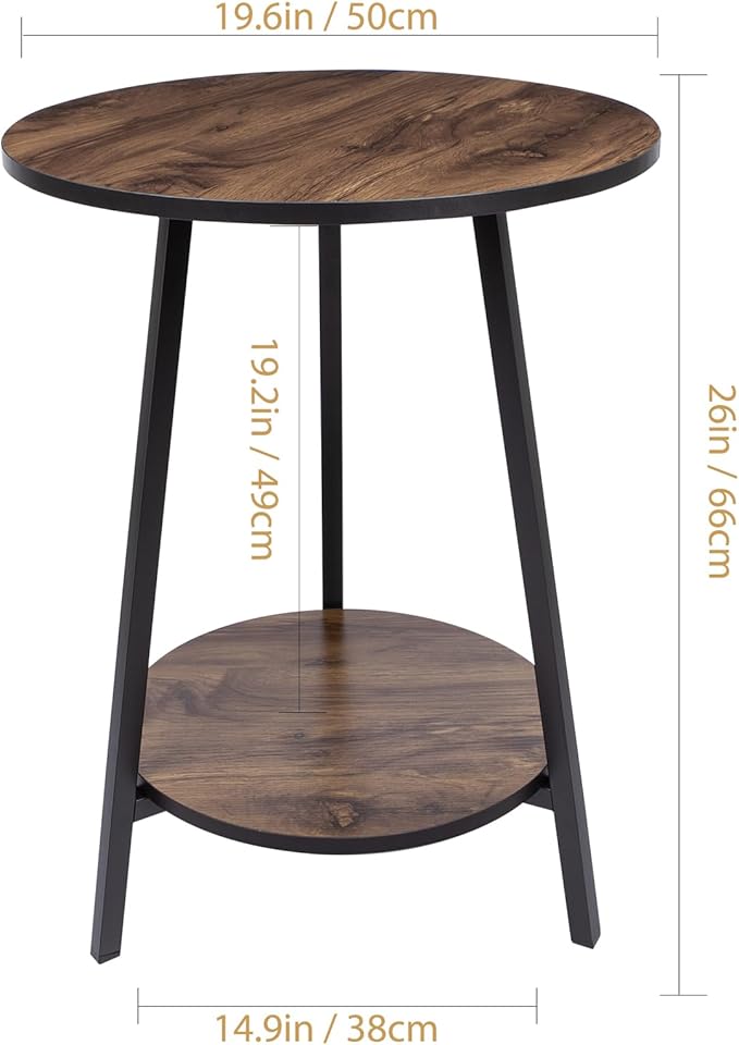 Side Table - Rustic End Couch Tables - Waterproof Metal Frame, Scratch-Resistant - Vintage Wood Color Tables for Sofa Living Room Bedroom Bedside Coffee Small Spaces