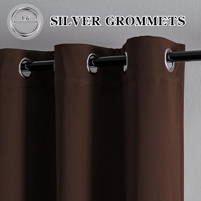 Blackout Curtains 72 Inch Length for Bedroom, Thermal Insulated Blackout Curtains 2 Panels Set, Solid Grommet Privacy Room Darkening Drapes for Living Room Windows(W52 x L72, Chocolate)