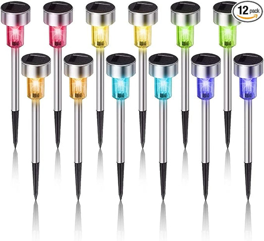 Solar Lights Outdoor Waterproof, Stainless Steel LED Landscape Lighting, Solar Garden Lights Solar Powered, Outdoor Solar Lights for Yard, Pathway, Walkway, Patio , Lawn - 12 Pack ( Multicolor )