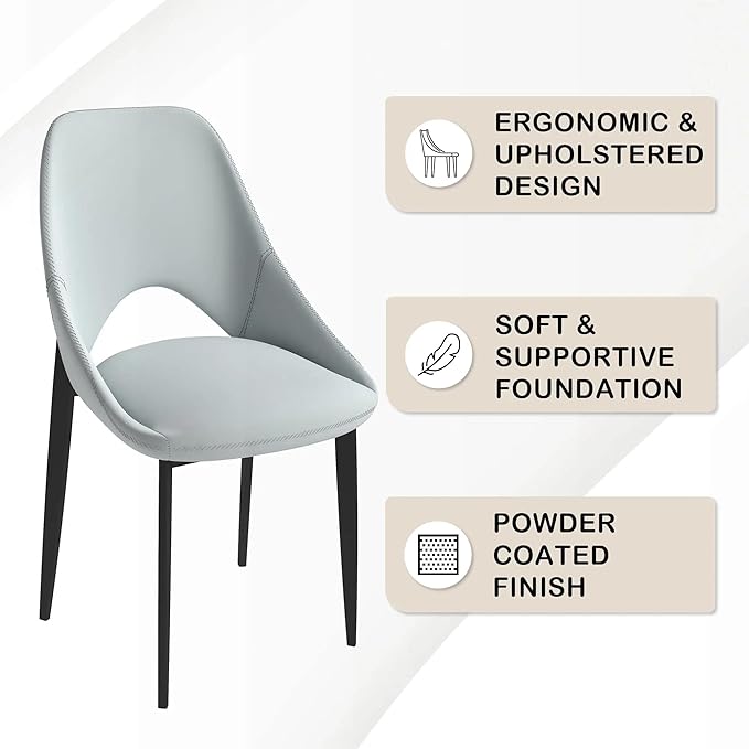 LeisureMod Amalfi Upholstered Fabric Dining Chair – Modern Side Chair with Iron Legs, Mid-Century Accent Chair for Dining Room or Kitchen