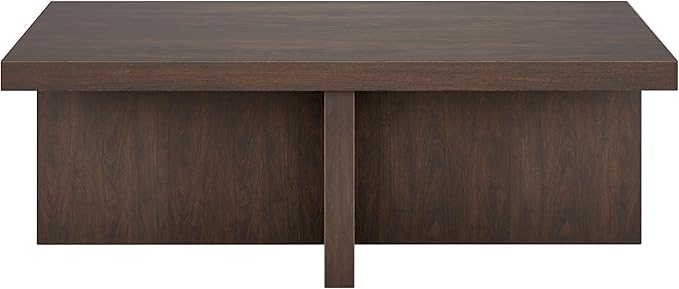 Henn&Hart 44" Rectangular Wood Pedestal Low-Profile Coffee Table for Living Room, Family Room, or Office, Alder Brown
