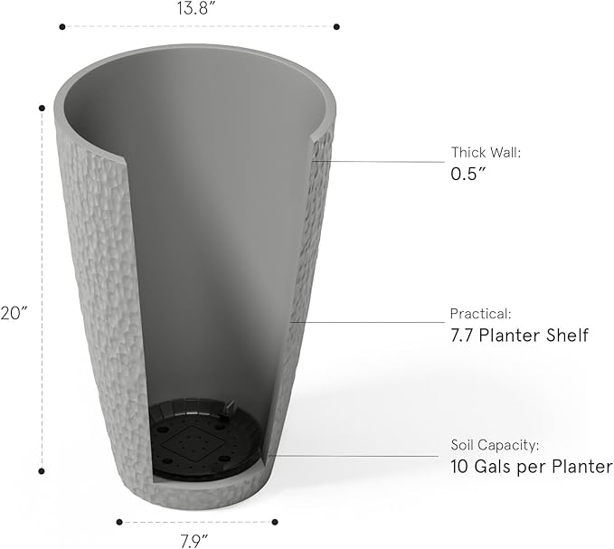 LA JOLIE MUSE 20 inch Tall Planters, Tall Round Planters for Indoor/Outdoor Plants, Grey Flower Pots for Front Door,Patio and Deck,Honeycomb