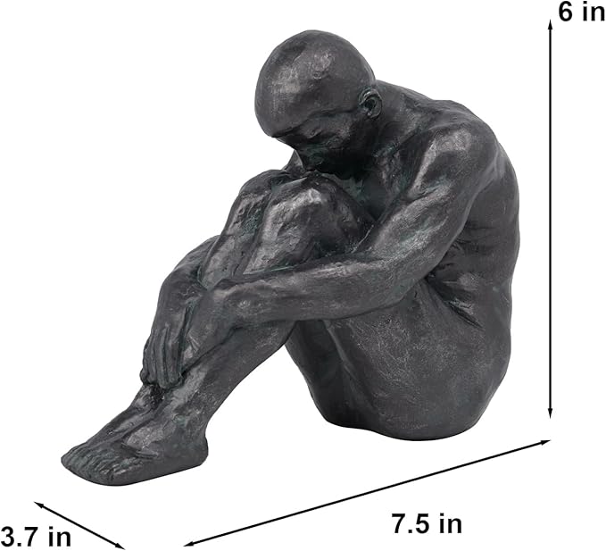 Guichifun Sitting Man Sculptures Home Decor - Resin Bronze Male Holding Arms Legs Lonely Statues Decorative Objects Outdoor Gift for Men 7.5 x 3.7 x 5.8 Inch