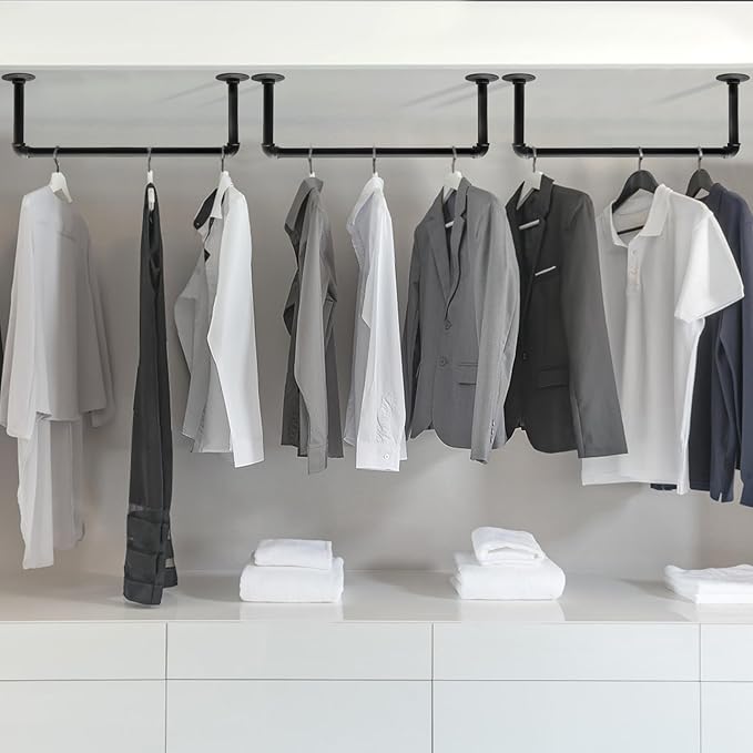 Industrial Pipe Clothes Rack Set of 2, 21” Heavy Duty Wall Mounted Clothing Rack Multi-Purpose Garment Bar, Space-Saving Hanging Rod for Laundry Room,Closet Storage