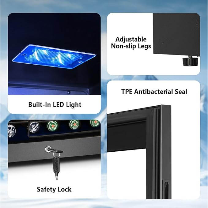 Tylza 130 Can Beverage Refrigerator Cooler, 3.22 Cu.Ft Beverage Cooler with Low-E Glass Door, Safety Lock, Beverage Fridge for Soda, Beer, Wine, Mini Fridge for Home, Office, Bar, Bedroom, Black