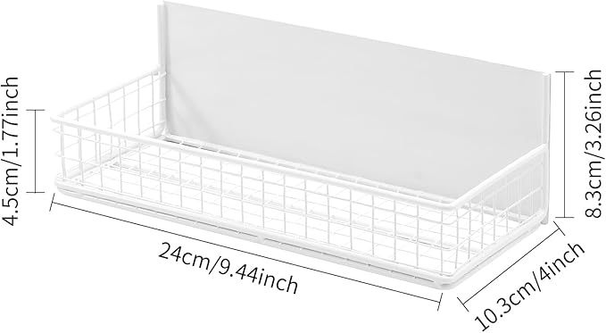 Magnetic Basket, Magnetic Shelf for Fridge, Magnetic Spice Rack for Refrigerator Wire Mesh Magnetic Organizer Holder Accessories for Office Kitchen Classroom Storage,White, 9.44" x 4" x 1.77"