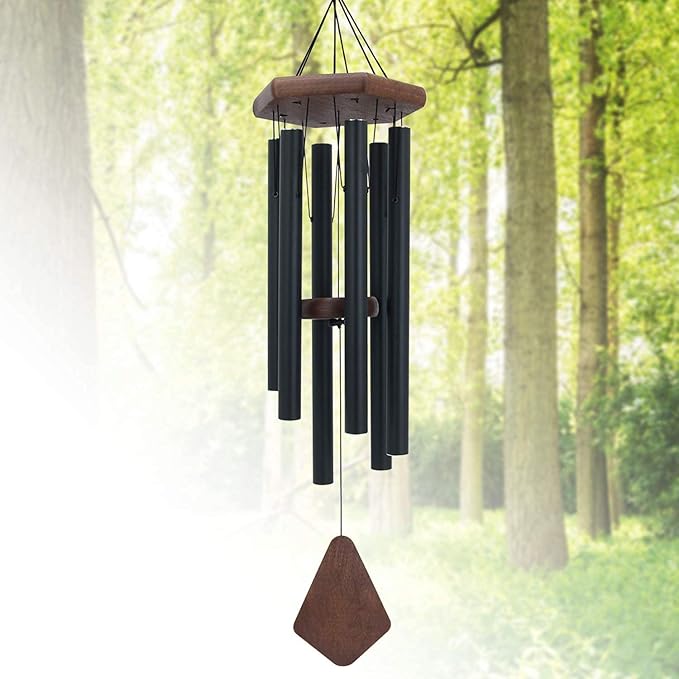 Wind Chimes for Outside, 30" Black Aluminium Wind Chime with Wind Catcher, Outdoor Garden Patio Decoration Windchimes, Classic Zen Gift for Men and Women