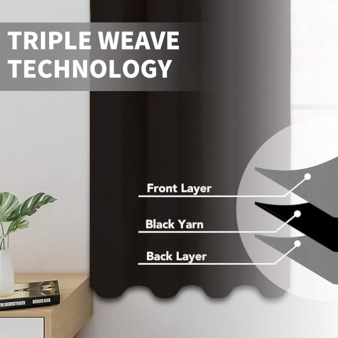 Easy-Going Blackout Curtains for Bedroom, Solid Thermal Insulated Grommet and Noise Reduction Window Drapes, Room Darkening Curtains for Living Room, 2 Panels (52x84 in,Dark Brown)