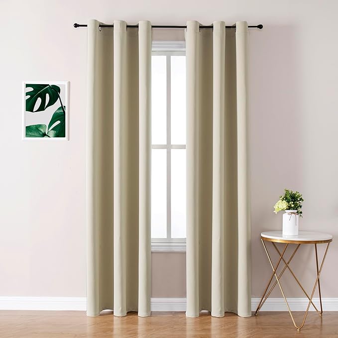ChrisDowa Blackout Curtains 72 inches Long for Bedroom - 2 Panels Set Grommet Thermal Insulated Room Darkening Curtains for Living Room (Beige, 42 x 72 Inch)