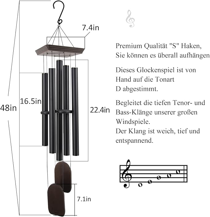 ASTARIN Large Wind Chimes Outdoor 48 Inch Sympathy Wind Chime with 5 Heavy Aluminum Tubes Tuned Soothing Melody, Memorial Wind Chimes for Outside Decoration (Patio, Garden, Yard)