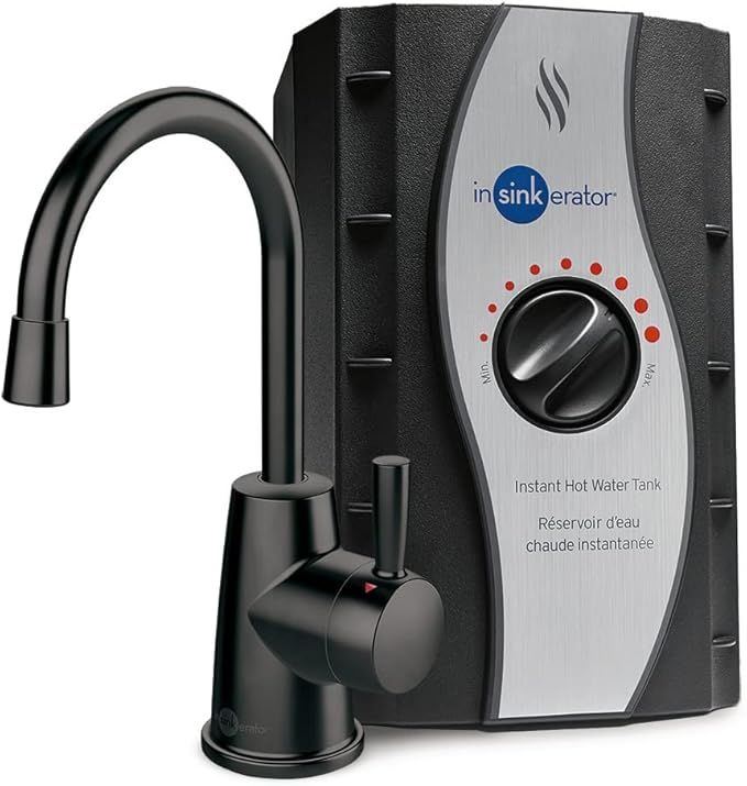 InSinkErator Stainless Steel Tank, H250MBLK-SS HOT250 System, Single-Handle Matte Black Faucet with 2/3-Gallon Instant Hot Water Dispenser & STC-MTBLK Push SinkTop Switch Button, Matte Black