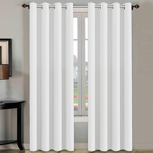 H.VERSAILTEX White Curtains 84 inches Long for Living Room Thermal Insulated Room Darkening Window Treatment Panels Drapes Light Reducing Curtains for Bedroom, 2 Panels, 52" W x 84" L, White