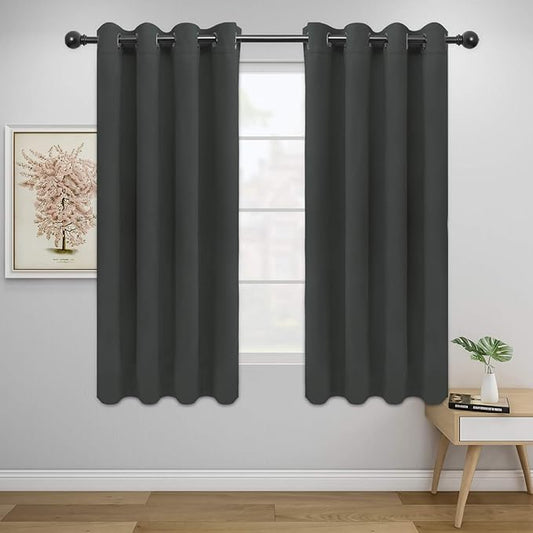 Easy-Going Blackout Curtains for Bedroom, Solid Thermal Insulated Grommet and Noise Reduction Window Drapes, Room Darkening Curtains for Living Room, 2 Panels (52x63 in,Dark Gray)