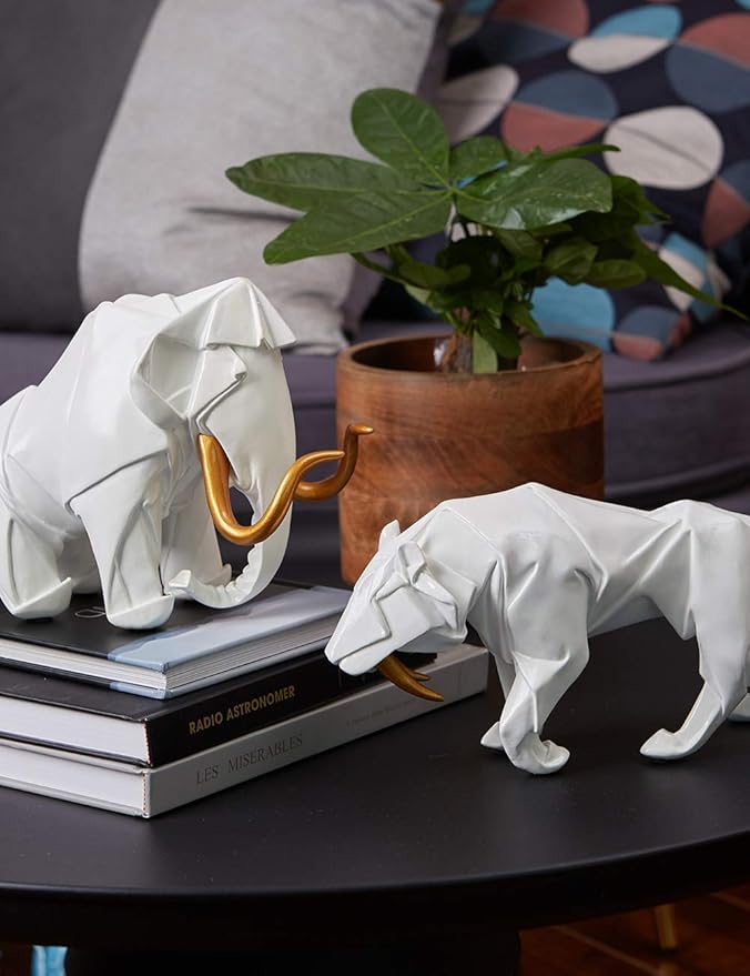 HAUCOZE Dinosaur Statue Arts Animal Figurine Modern Decor Leopard Sculpture Polyresin White 9.8inch