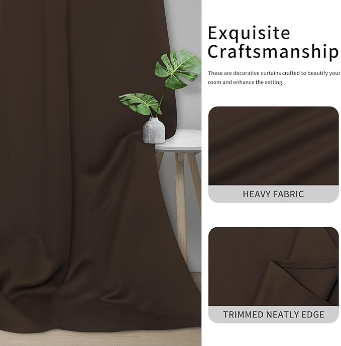 Easy-Going Blackout Curtains for Bedroom, Solid Thermal Insulated Grommet and Noise Reduction Window Drapes, Room Darkening Curtains for Living Room, 2 Panels(42x72 in, Dark Brown)