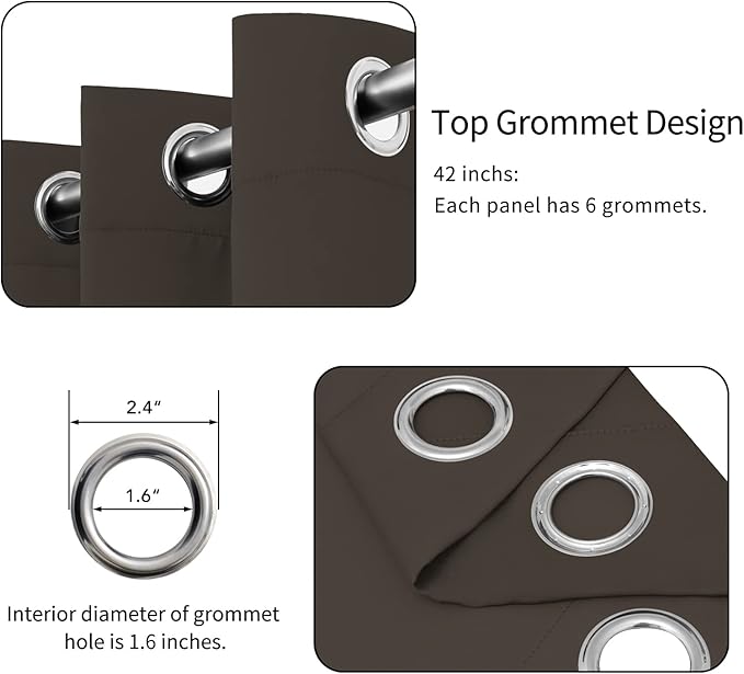 Easy-Going Blackout Curtains for Bedroom, Solid Thermal Insulated Grommet and Noise Reduction Window Drapes, Room Darkening Curtains for Living Room, 2 Panels(42x63 in, Coffee)