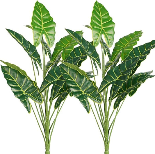 Melorca&Guilla Artificial Plants 2PCS 30“ Fake Taro Plants,Large Faux Plant,Artificial Grass Greenery Shrubs Bushes for Garden Porch Window Box Shop Office Home Décor