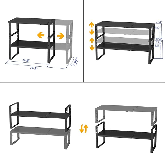Expandable,Stackable Spice Rack,Seasoning Organizer and Storage,Spices Jar Racks for Cabinet,Countertop, Metal Pantry, Cupboard,Laundry Storages,Heavy Duty(1 Pack/Large/Black)