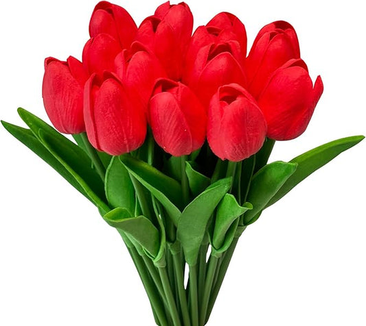 Artificial Tulips Flowers 15Pcs Faux PU Tulip Real Touch Tulip Fake Flowers Bouquets Arrangements for Mother's Day Easter Spring Flowers Gifts Home Table Décor