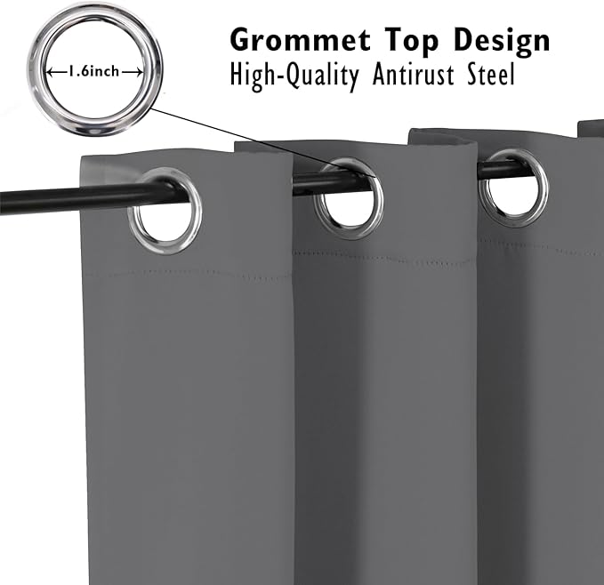 ChrisDowa Blackout Curtains 80 inches Long for Bedroom - 2 Panels Set Grommet Thermal Insulated Room Darkening Curtains for Living Room (Grey, 52 x 80 Inch)