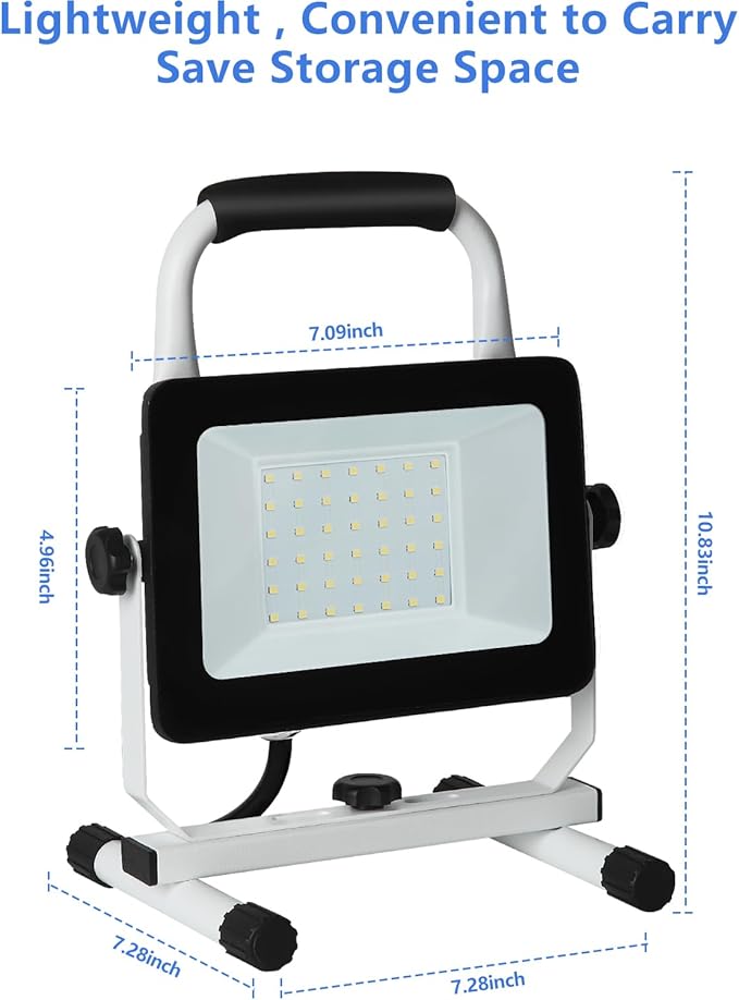 UFOND 4000 Lumen LED Work Light with Stand,40W Waterproof Portable Flood Lights, Worklight Brightness Angle Adjustable, with Switch Power Cord, Suitable for Construction Sites, Garage Workshop