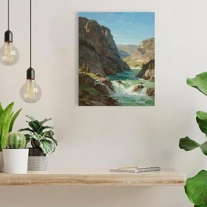 Natural mountain stream scenery poster suitable for bedroom beautiful blue sky flowing river scenery suitable for living room dormitory office