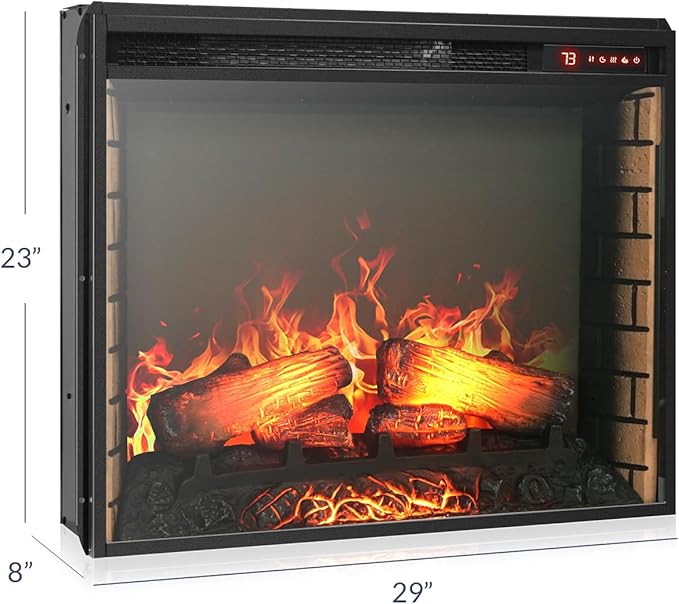 BELLEZE 28" Electric Fireplace, 1500 W 5000 BTU Space Heater with Adjustable Timer, Realistic Wood Log & Crackling Sound, Indoor Fireplace for TV Stand Mantel, Bedroom, Living Room