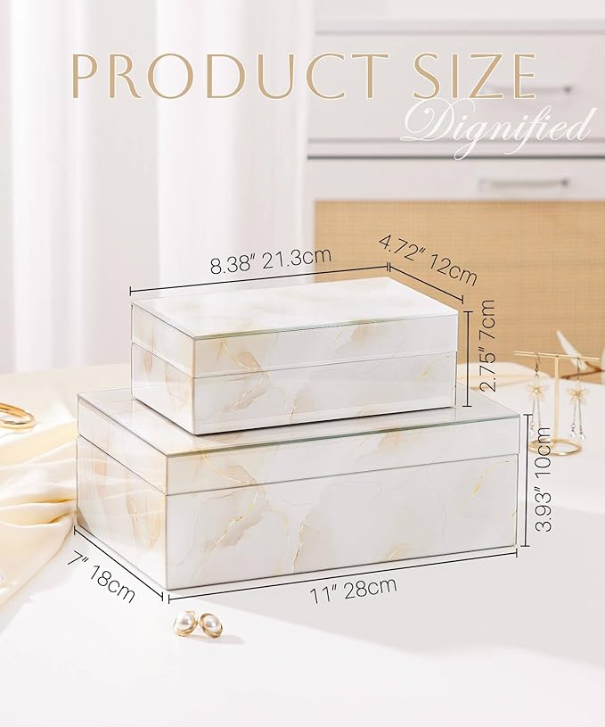 Homde Glass Decorative Storage Box: Set of 2 Boxes for Home Decor - Large Organizer with Lids for Decorations