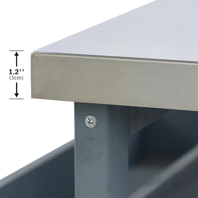 Outdoor Solid Wood Grill Table with Stainless Steel Top, Farmhouse Kitchen Island with Storage Cabinet, Outdoor Bar Cart with Internal Storage Rack, Spice & Towel Rack, Grey Blue